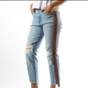 Phase denim distressed high rise step hem skinny jean Sz 25